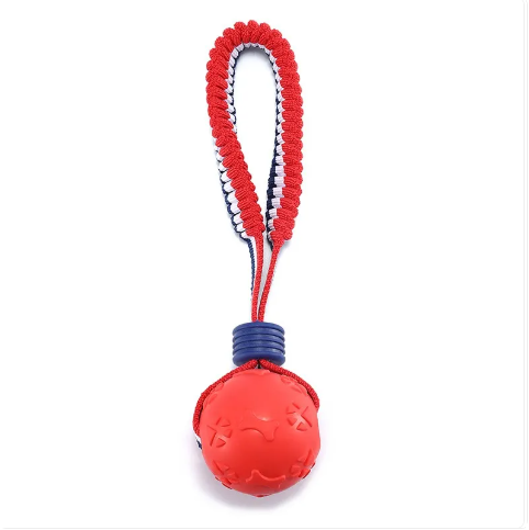 Interactive Dog Toy Ball Interactive Teether With Rope Dog Ball Pet Supplies Chewing Ball Training For Living Room Lake Beach Pets Products - Bone Footprints Ball Red