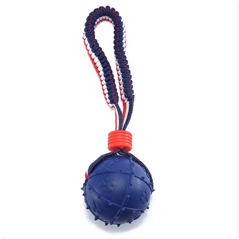 Interactive Dog Toy Ball Interactive Teether With Rope Dog Ball Pet Supplies Chewing Ball Training For Living Room Lake Beach Pets Products - Footprints Acanthosphere Blue