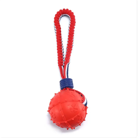 Interactive Dog Toy Ball Interactive Teether With Rope Dog Ball Pet Supplies Chewing Ball Training For Living Room Lake Beach Pets Products - Footprints Acanthosphere Red