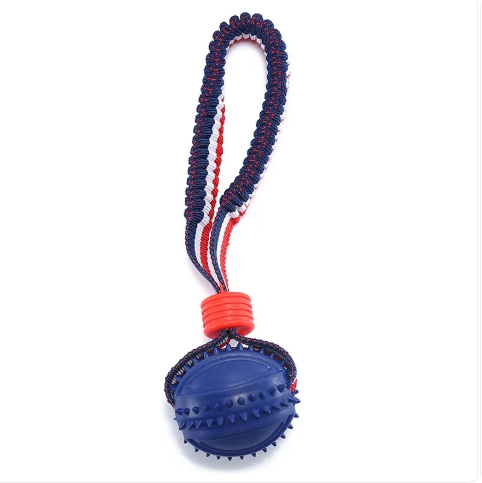 Interactive Dog Toy Ball Interactive Teether With Rope Dog Ball Pet Supplies Chewing Ball Training For Living Room Lake Beach Pets Products - Rugby Blue