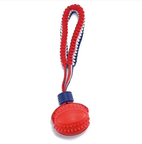 Interactive Dog Toy Ball Interactive Teether With Rope Dog Ball Pet Supplies Chewing Ball Training For Living Room Lake Beach Pets Products - Rugby Red
