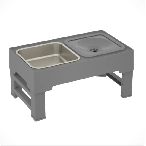 Dog Double Bowls Stainless Stand Adjustable Height Pets Feeding Dish Bowl Big Dog Elevated Food Water Feeders For Dogs Pet Products - Stainless Steel Gray