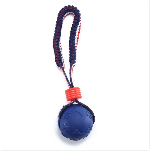 Interactive Dog Toy Ball Interactive Teether With Rope Dog Ball Pet Supplies Chewing Ball Training For Living Room Lake Beach Pets Products - Bone Foot Prints Ball Blue